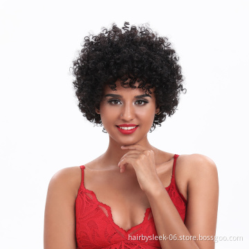 Rebecca Fashion Kinky Curl Short Curly Wig With Bangs Brazilian Remy bob Hair Pixie Cut Wig Human Hair Wigs For black Woman